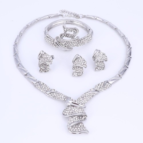 Fashion Gold Color Alloy Rhinestone Wedding Jewelry Sets Necklace Bracelet Ring - 第 9/14 張圖片