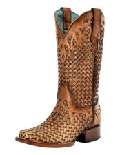 Corral Western Boots Womens Overlay Glitter Square Toe Sand A4525