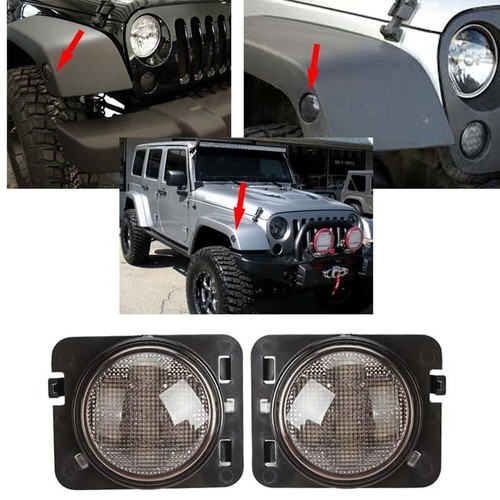 2x LED Side Marker Fender Lights Amber Smoked Lens For Jeep Wrangler JK 2007-18 - Foto 6 di 12