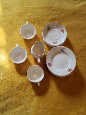 Gold Castle Chikusa Japan Child's Playset Miniature Plates Saucers Cups Creamer 
