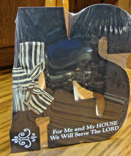 Black Wooden Inspirational Wall Plaque As For Me  My House We Will Serve  U20
