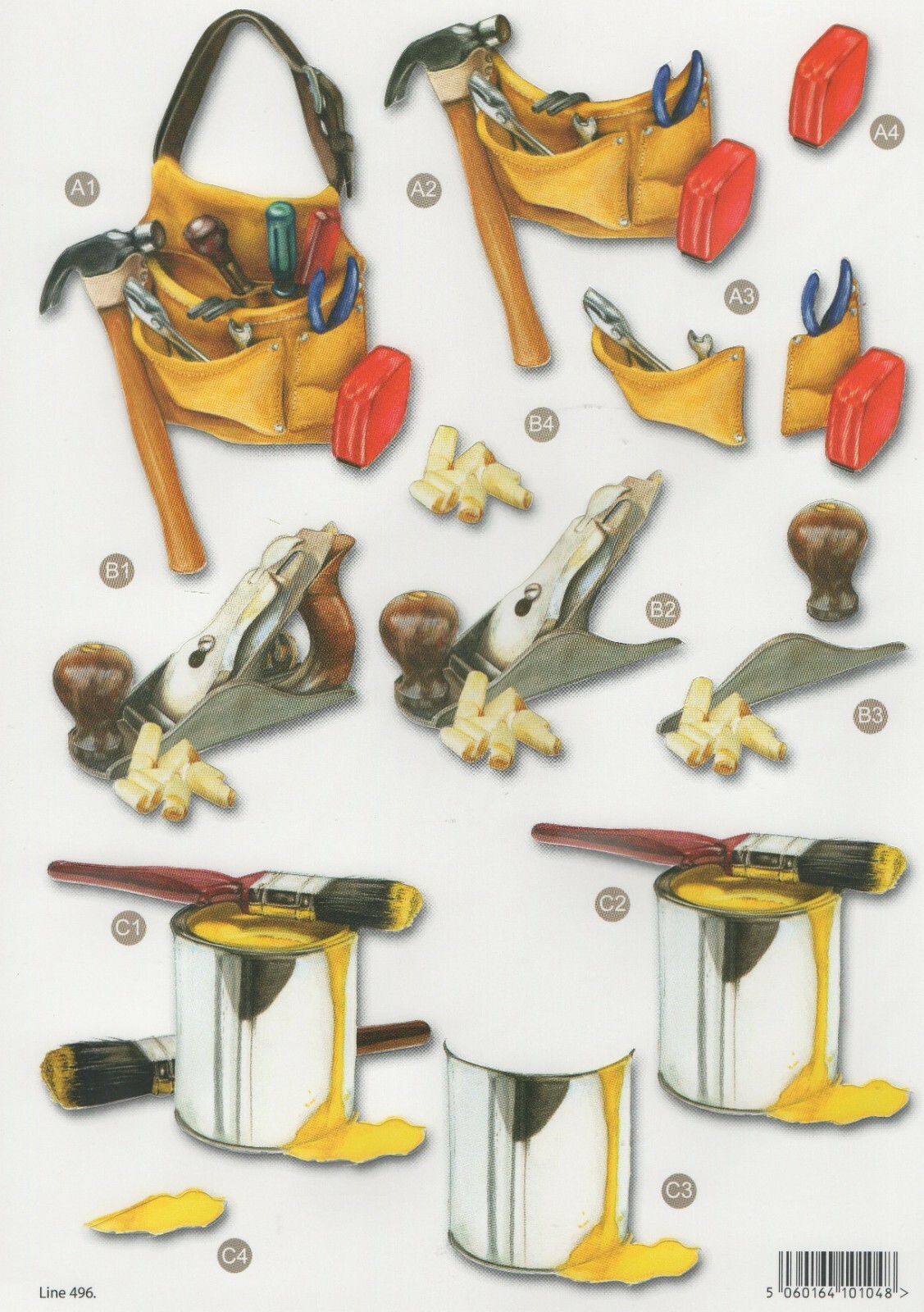 Tool Belt, Wood Planer & Paint DIY 3D Die Cut Decoupage A4 Sheet DIY - Line 496