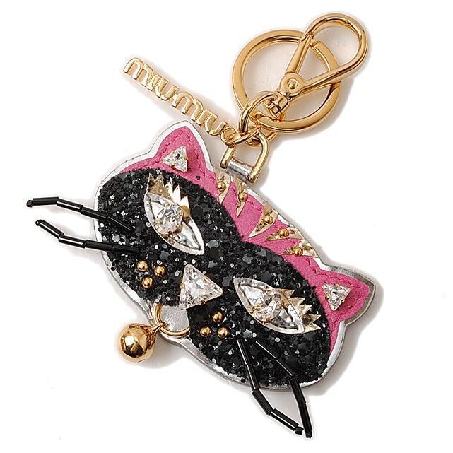 Miu Miu Key Ring Cat Motif NERO Rhinestone Black Multicolor Miu Miu Key Ring Cat Motif NERO Rhinestone Black Multicolor