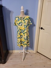 Tacera Medium Dress Womens Yellow And Green Short Sleeve Shift