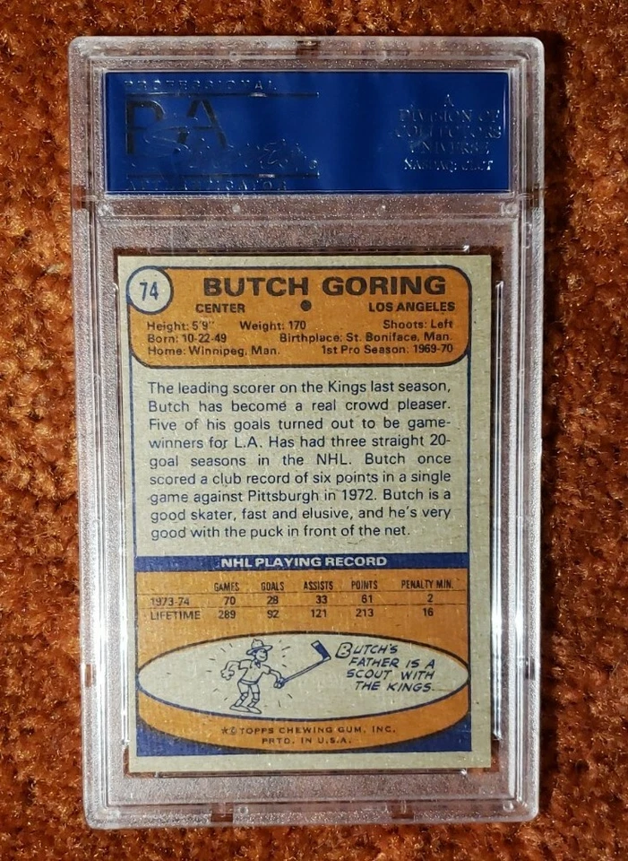 *BUTCH GORING* 1974-75 Topps #74 *PSA 9* Los Angeles Kings - Image 2 of 2