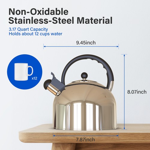 Stainless Steel Whistling Tea Kettle Teapot for Stove Top with Wide Mouth Silver - Picture 10 of 11
