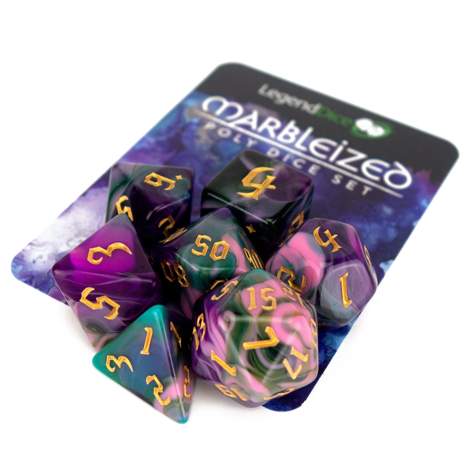 RPG Dice Set - Poly Dice Set - Marblized Chaos - Night Elves