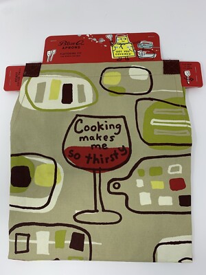 Blue Q Apron Cooking Makes Me So Thirsty Print Wine Glasses Flattering Fit New