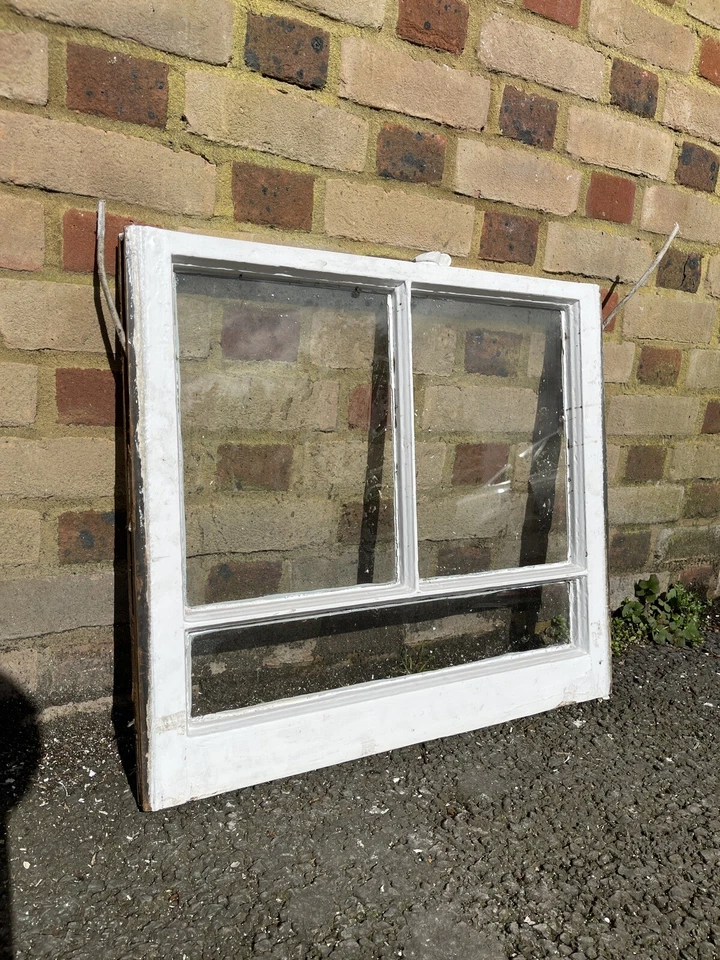 Reclaimed Old Victorian Edwardian Wooden 3 Panel Sash Window - Image 2 of 4