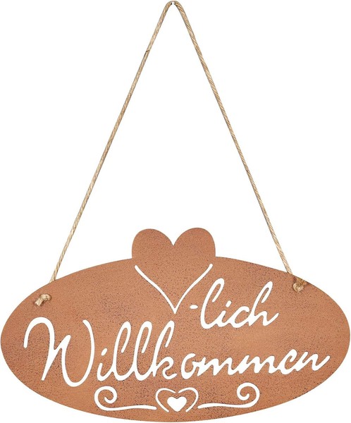 Schild Willkommen H15X28Cm Garten-Deko TüRschild Edelrost Wandbild Deko-image