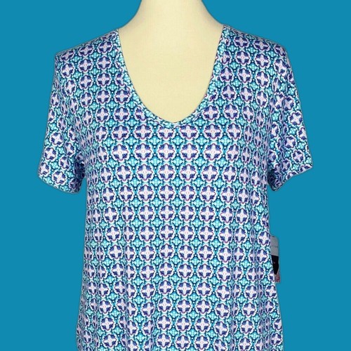 Stella Parker Dress M Turquoise Blue Porto Tile Swim Cover Up Pockets UPF NEW - Picture 12 of 12