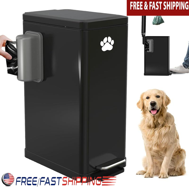 Outdoor Dog Poop Trash Can Metal Waste Bin Soft Close Lid Pedal Removable Bucket