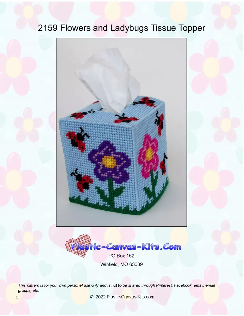 Flowers and Ladybugs Spring Tissue Topper-Plastic Canvas Pattern or Kit