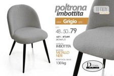 POLTRONA  SEDIA SALA PRANZO UFFICIO STUDIO TESSUTO IMBOTTITA METALLO 48*50*H79
