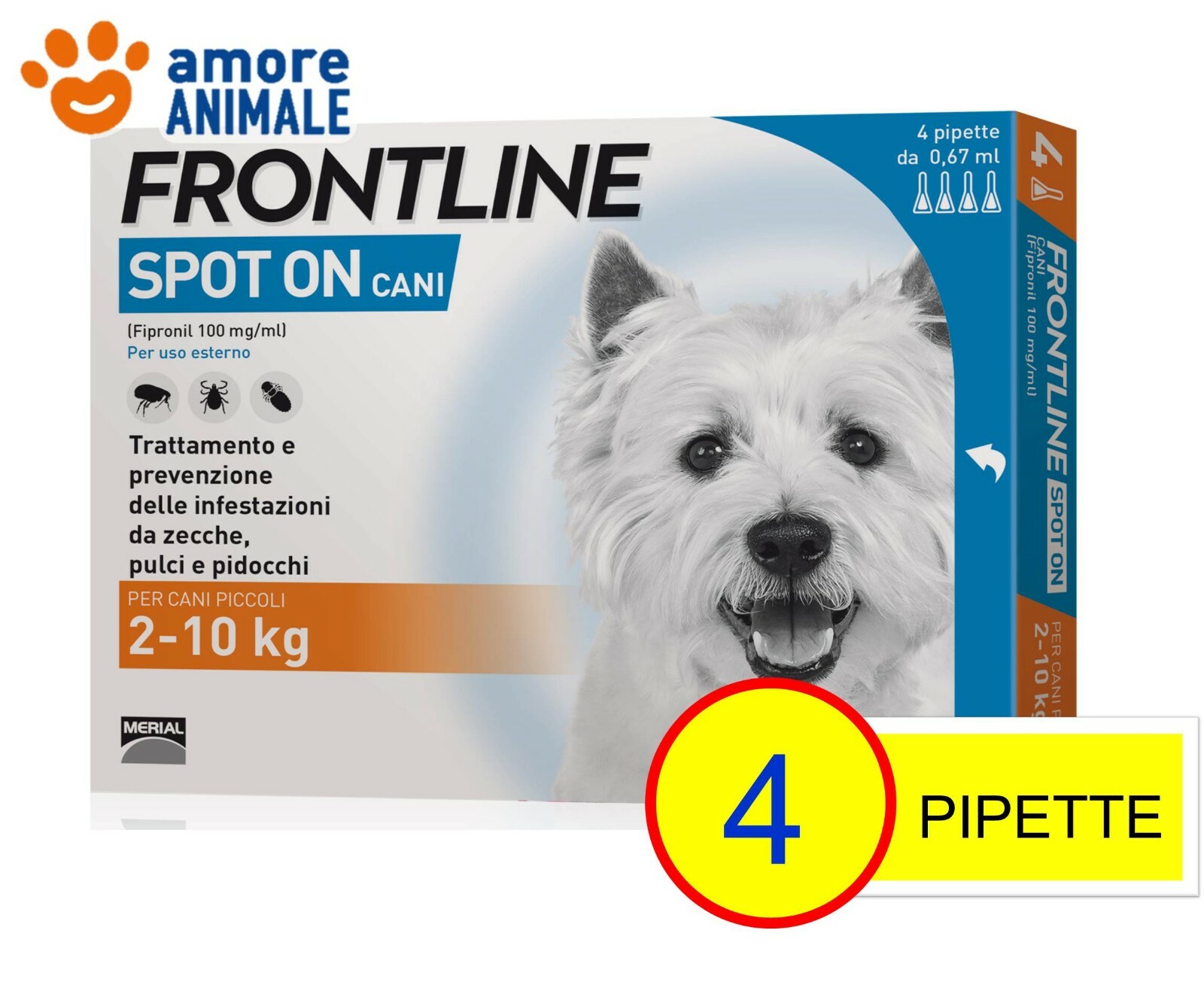 Frontline Spot On Cane per Cani da 2-10 kg  1 / 4 / 6 / 8+1  / 12 pipette: 12 - pipette (+OV) img
