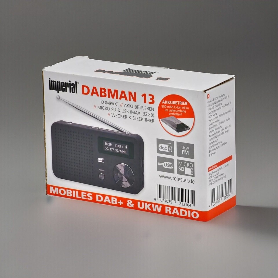 IMPERIAL DABMAN 13 Schwarz/ Akku(800mAh) kompaktes DAB Radio DAB+/UKW