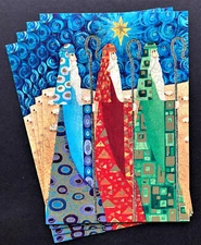 SET Of 4 Klimt Style Christmas Cards c 2010 Large 3 Wise Men Shepherds Sheep Lot