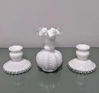 "SILVER CREST" FENTON TRIO! Vintage Vase and Candlesticks by Fenton Glass