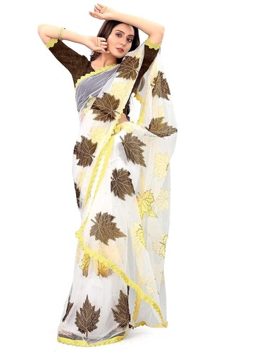 Women's Net Embroidery Patch work Saree for Special Festival - Picture 27 of 27