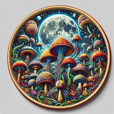 Mushrooms Patch Iron-on Clothing Applique Hippie Badge Psychedelic Woodstock