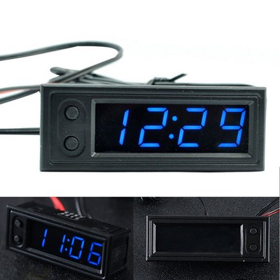 12V 3-in-1 Fahrzeug-Autothermometer + Voltmeter + Uhr LED-Digitalanzeige