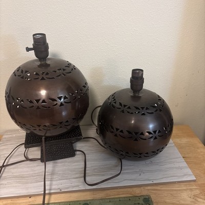 Vintage Pair Of Morrocan Round Lamps 10 