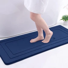 47x17 Memory Foam Bath Mat, Navy, Ultra Soft, Absorbent, Machine Washable