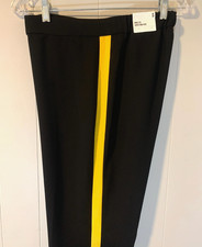 NWT! EXPRESS Yellow/Black Racer Stripe High Rise/Wide Leg Elastic Pant, Size S