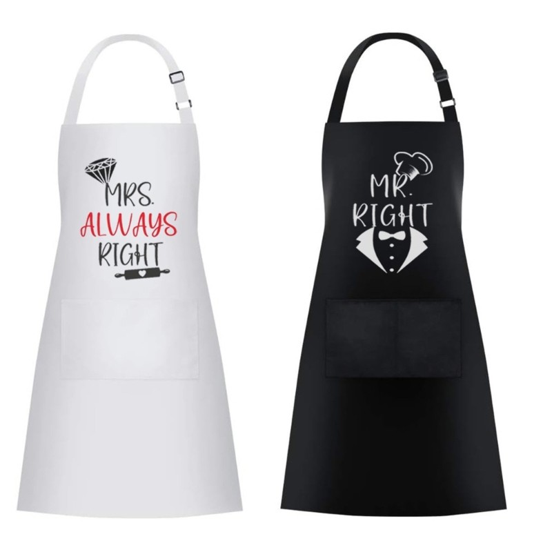 Unisex Couples Kitchen Apron MR MS Print Fabric Easy Tie Design Apparel