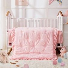 Crib Bedding Set for Girls, 3-Piece Double Ruffle Baby Bedding Crib Set Inclu...