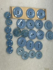 Buttons 25 Light Blue Mix 2-4 hole shank 1/4-5/8 variety 7 sets flat cat eye