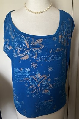 Hollister Cotton/poly Blue Top  - S - Bling On Front  - EUC - Sleeveless