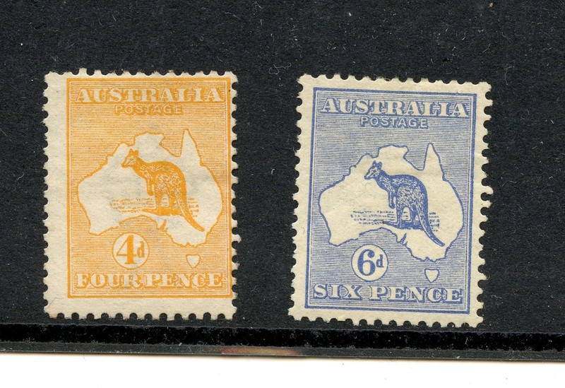 Australia #6 & #8 (A712) Kangaroo & Map, M,H,F-VF, CV$275.00