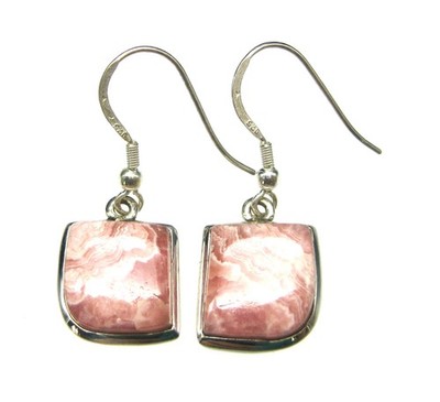 Ohrhänger Rhodochrosit Freeform, 13x18 mm, offener Ohrhaken, 925er Silber