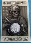 1/10th oz Fine Silver Round, TACTICAL SKELETON 999 FINE SILVER Bright Finish