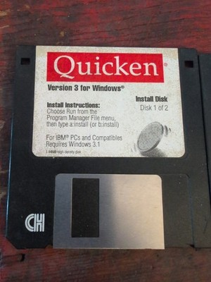 Quicken Version 3 For Windows 3.1 Install Disks 3.5 Floppy Disks IBM Compatible 