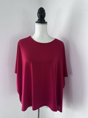 Eileen Fisher Fine Jersey Crew Neck Box-Top L Large Azalea Pink