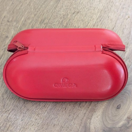 Omega Red Glasses Case Leather Shell Zip Travel Storage Case with Foam Interior - Picture 10 of 11