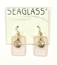 Sea Glass Inspired Pink Sterling Silver Sand Dollar Earrings - Brand New