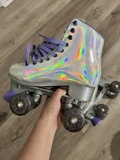 JajaHoho Women's Holographic Roller Skates Purple Laces Wheels US 5