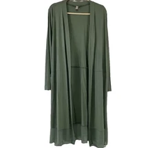 LOGO by Lori Goldstein Rayon 230 Duster Cardigan With Chiffon Hem 1X Petite 9336