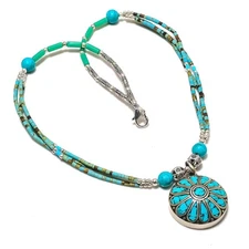 Turquoise Gemstone Necklace Handmade Tibetan Nepali Beaded Jewelry 18" NA 753