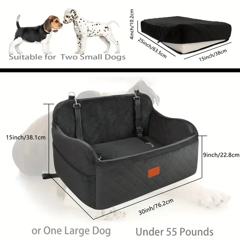 Asiento de coche para perros medianos y grandes, cama de coche de viaje para mascotas con pase de cinturón de seguridad Foto 4 de 4