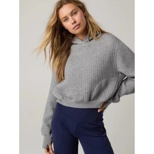 Women's OFFLINE By Aerie Quilted Cropped Hoodie Gray Womens Medium Sweatshirt