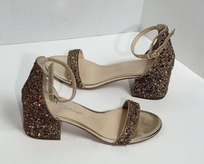 Blue by Betsey Johnson Mari Gold Glitter Block Heel Sandals Size 7M