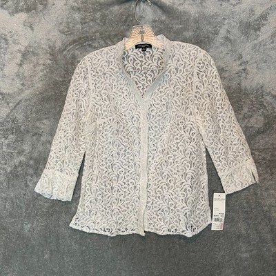 Notation Women Cottagecore Girly Crochet Modest 3/4 Sleeve Button Front Shirt PS