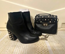 Express Black Studded Block Heel Ankle Bootie Solid US and matching bag