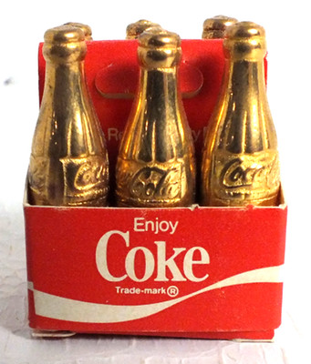 Miniature COCA COLA 6-Pack With Gold Toned Bottles In Paper Carrier Mint Cond.