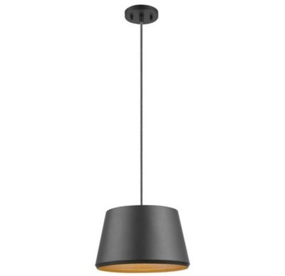 GLOBE Electric 67348 Bari 1-Light Pendant, Black, Matte Finish, Brass Accen
