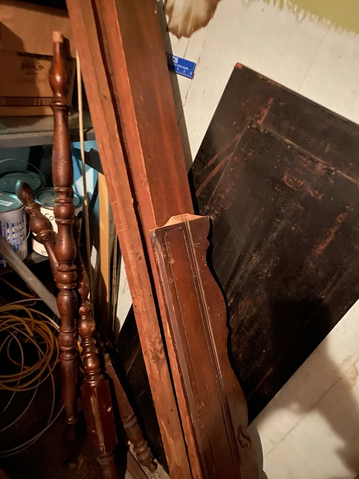 Vintage Antique Wooden Full Size Headboard And Footboard With Tall Posts & Frame - Image 2 of 4